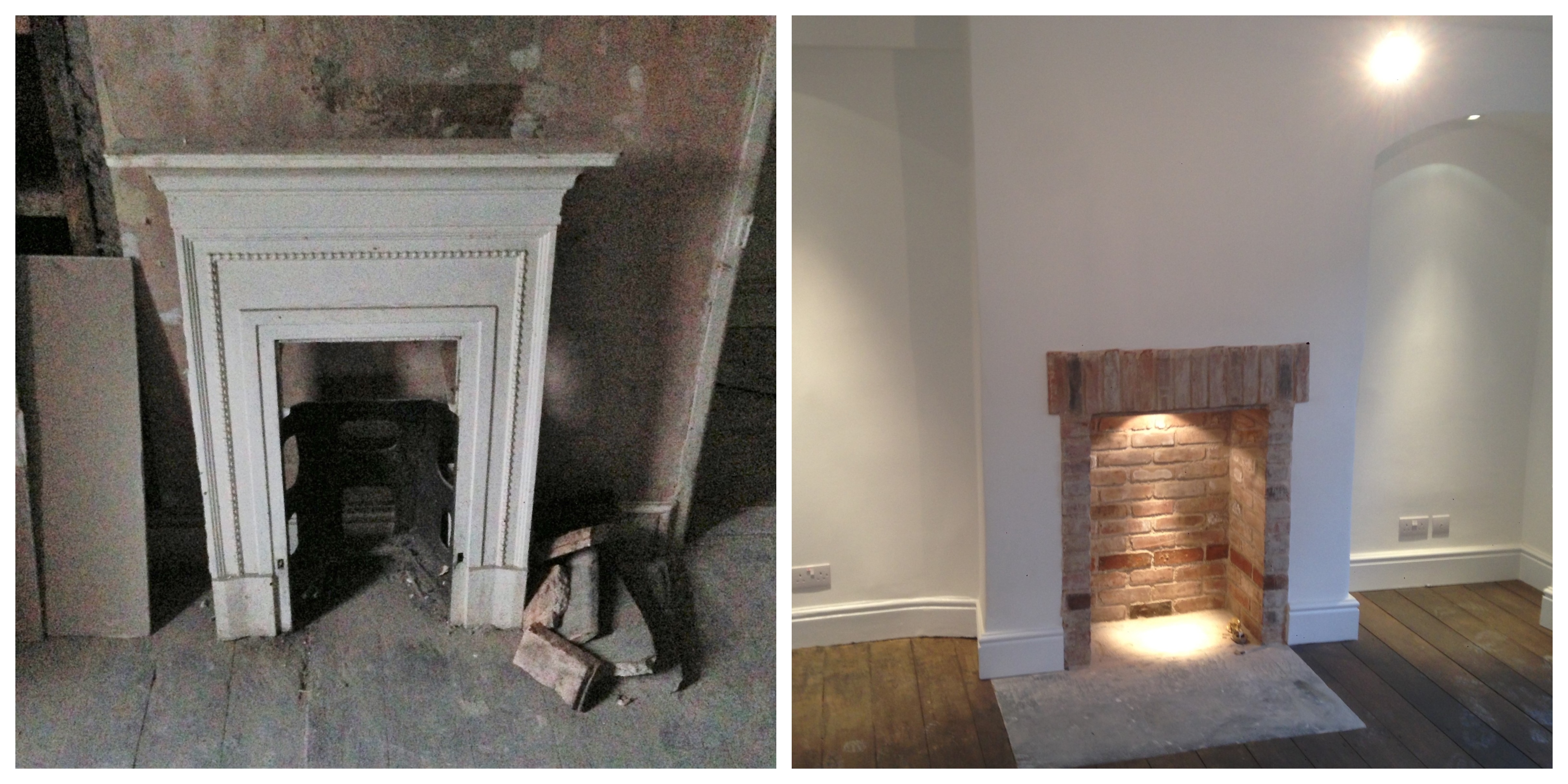 Living room and fireplace restoration