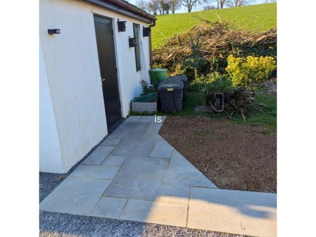 Garden landscaping around new extension and porch